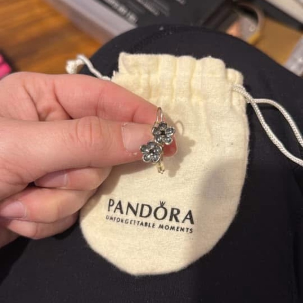 Pandora Silver and Black Flower Earrings